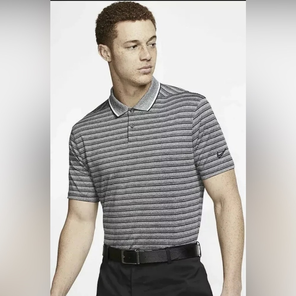 Men's Nike Golf Polo DRI-FIT Vapor Black Gray Striped Size Large